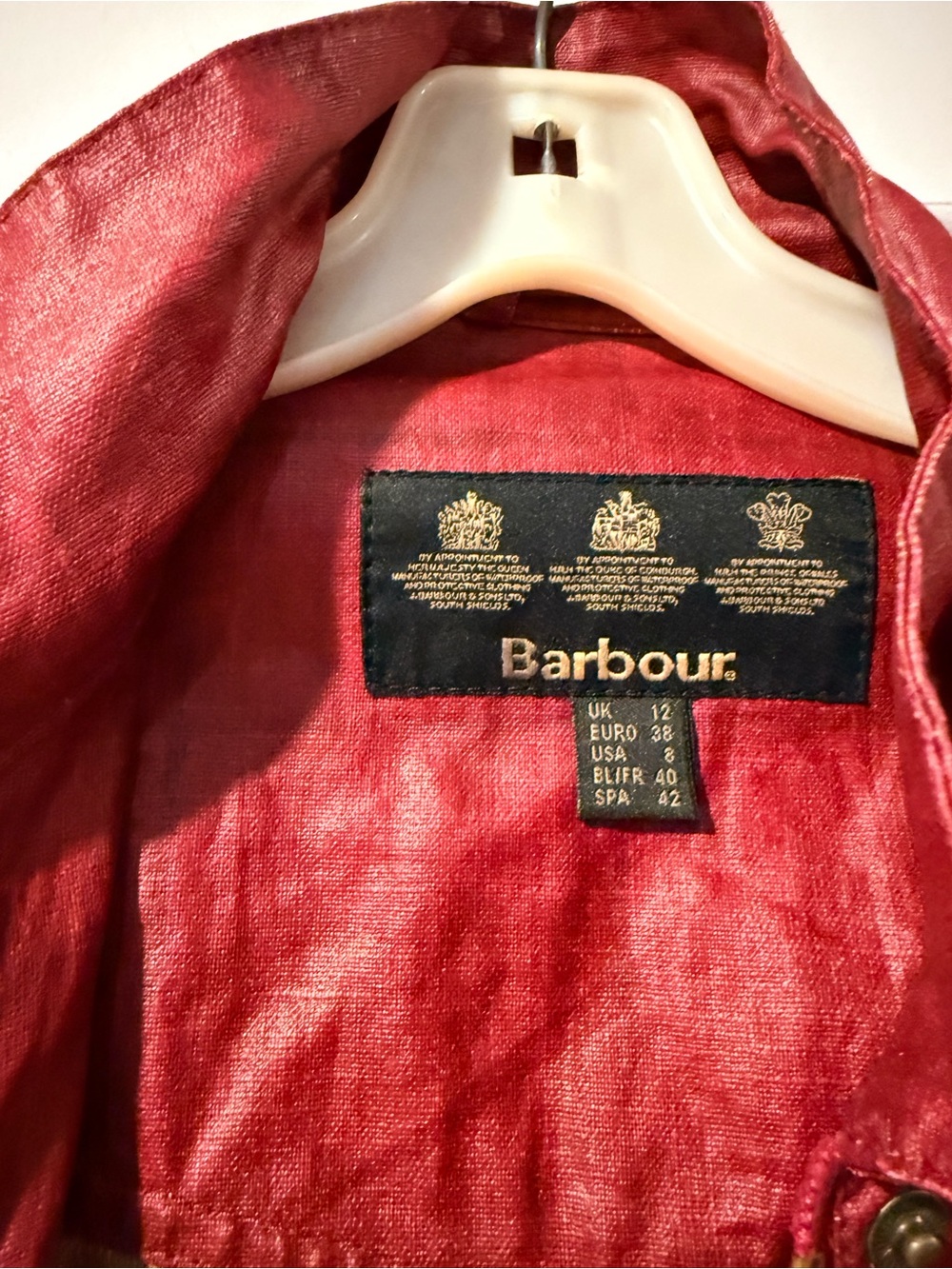 Barbour Red Belted Waxed Utility Jacket with Brass Hardware - Picture 4 of 5